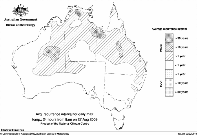 Australian daily maximum temperature average recurrence interval maps