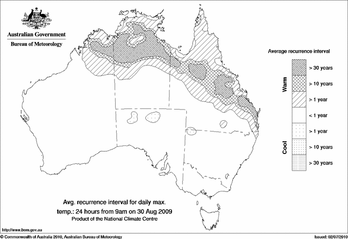 Australian daily maximum temperature average recurrence interval maps