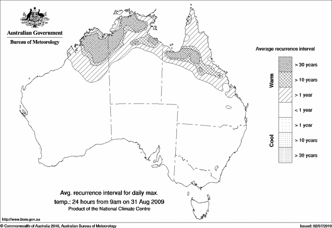 Australian daily maximum temperature average recurrence interval maps