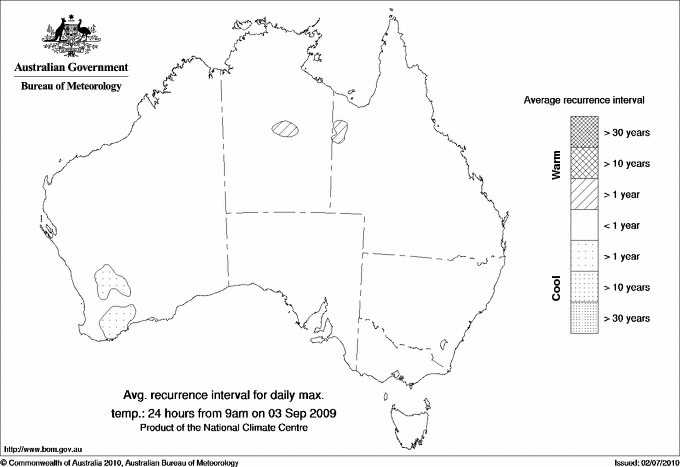 Australian daily maximum temperature average recurrence interval maps