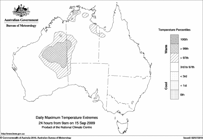 Australian daily maximum temperature extreme area maps