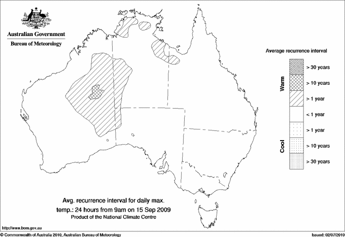 Australian daily maximum temperature average recurrence interval maps