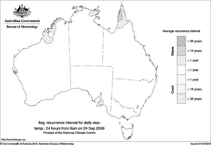 Australian daily maximum temperature average recurrence interval maps
