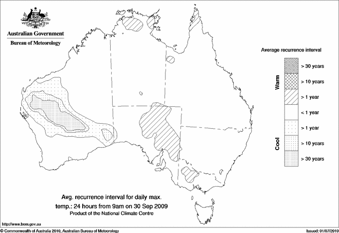 Australian daily maximum temperature average recurrence interval maps