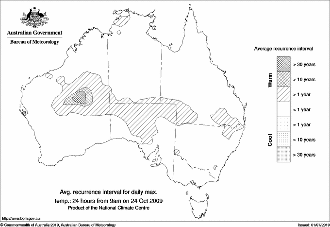 Australian daily maximum temperature average recurrence interval maps