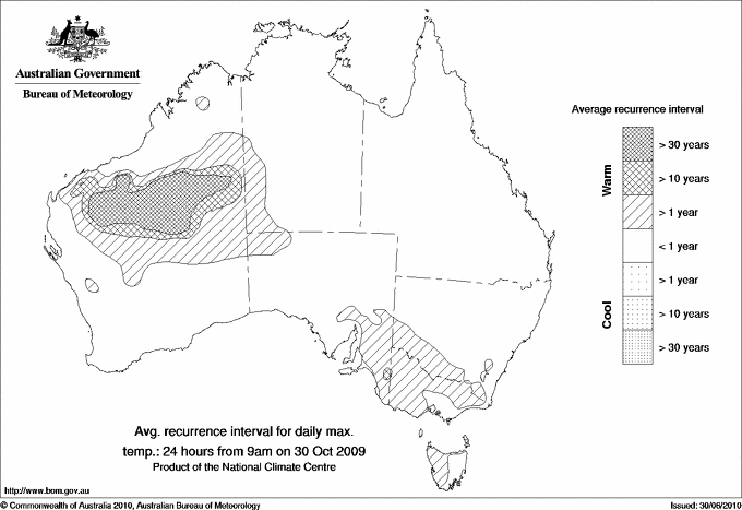 Australian daily maximum temperature average recurrence interval maps