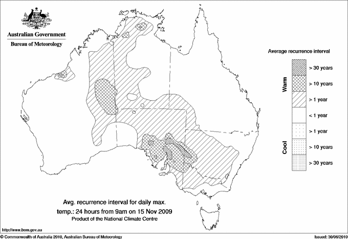 Australian daily maximum temperature average recurrence interval maps