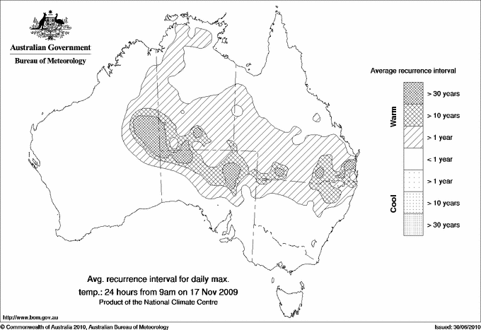 Australian daily maximum temperature average recurrence interval maps