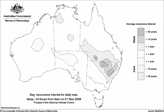 Australian daily maximum temperature average recurrence interval maps