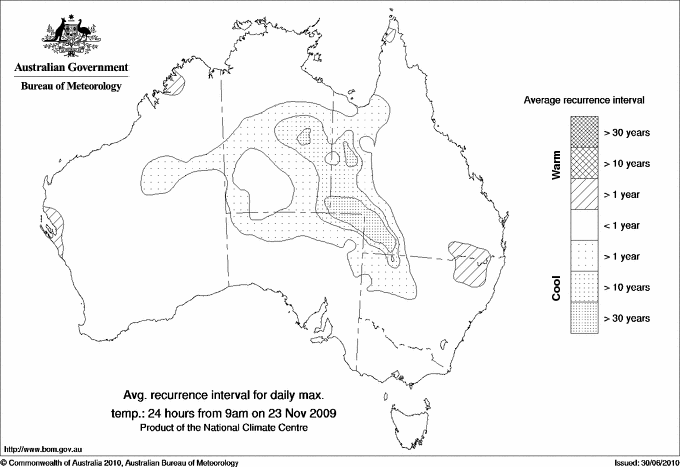 Australian daily maximum temperature average recurrence interval maps
