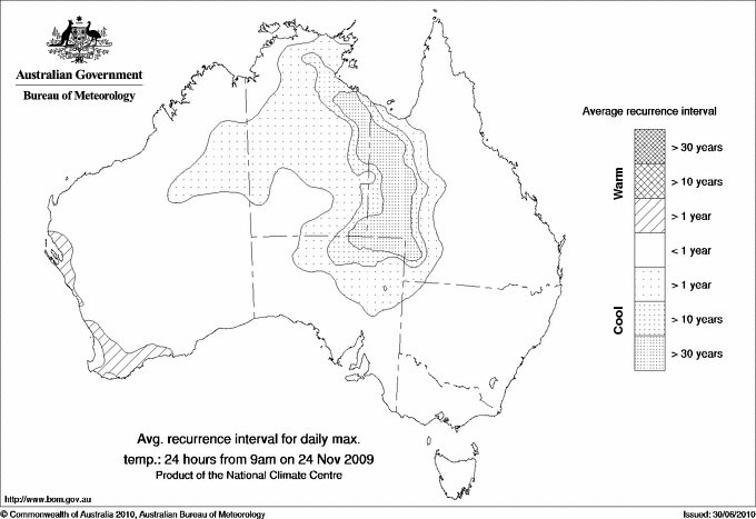 Australian daily maximum temperature average recurrence interval maps