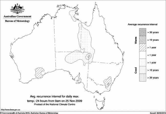 Australian daily maximum temperature average recurrence interval maps