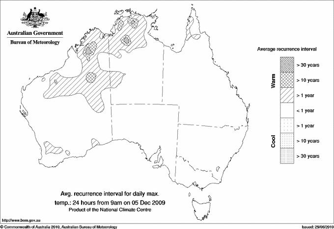 Australian daily maximum temperature average recurrence interval maps