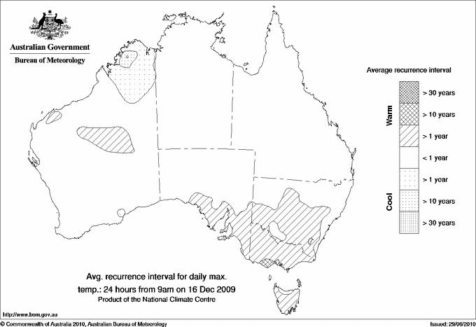 Australian daily maximum temperature average recurrence interval maps
