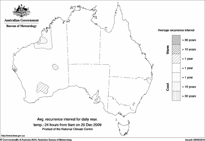 Australian daily maximum temperature average recurrence interval maps