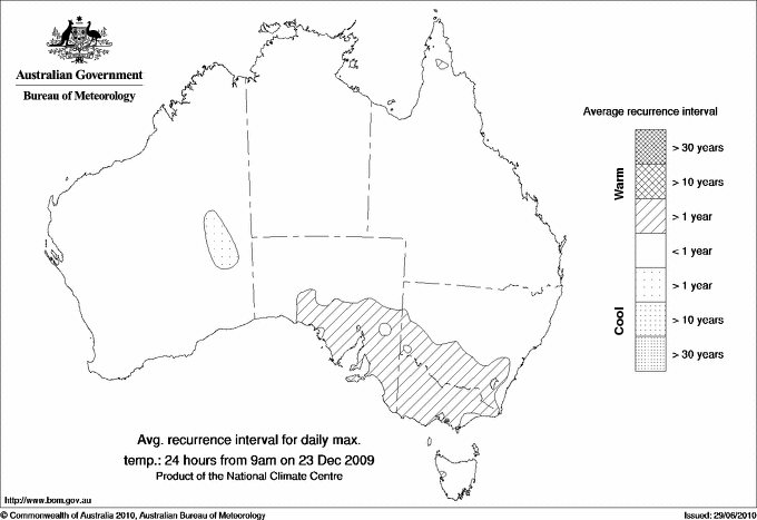 Australian daily maximum temperature average recurrence interval maps