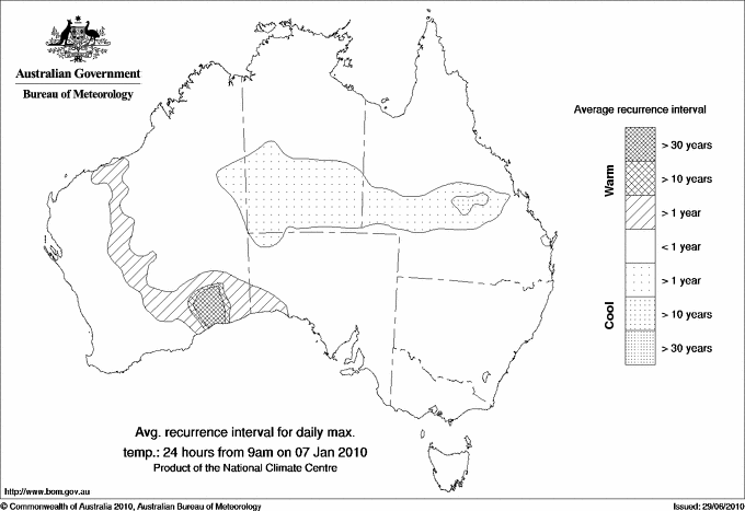 Australian daily maximum temperature average recurrence interval maps