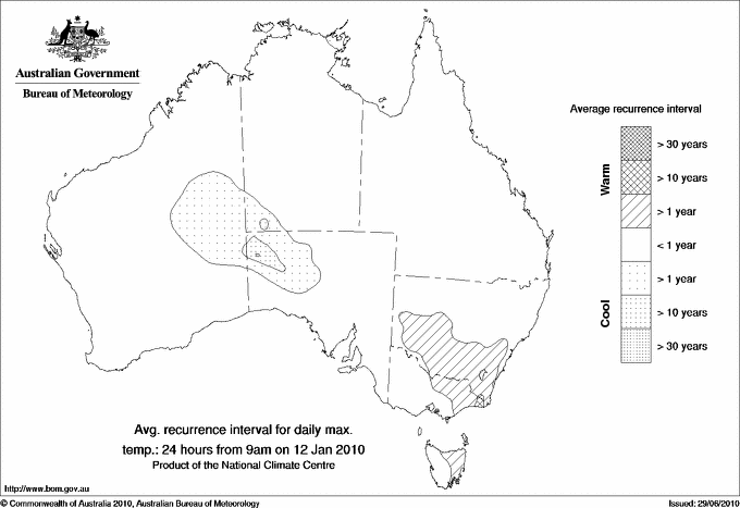 Australian daily maximum temperature average recurrence interval maps