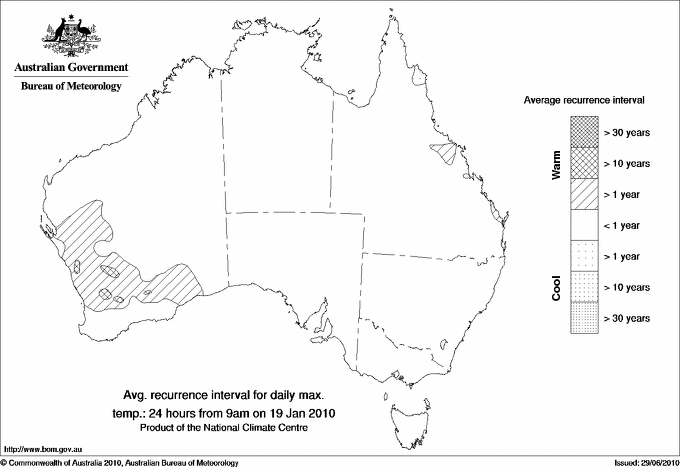 Australian daily maximum temperature average recurrence interval maps