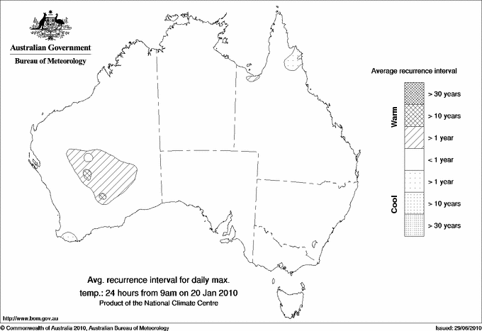 Australian daily maximum temperature average recurrence interval maps