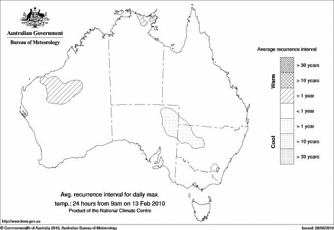 Australian daily maximum temperature average recurrence interval maps