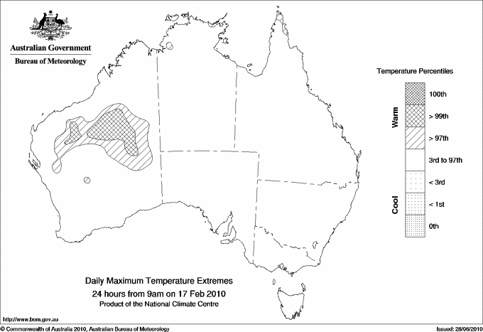 Australian daily maximum temperature extreme area maps