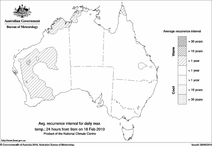 Australian daily maximum temperature average recurrence interval maps