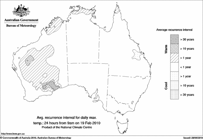 Australian daily maximum temperature average recurrence interval maps