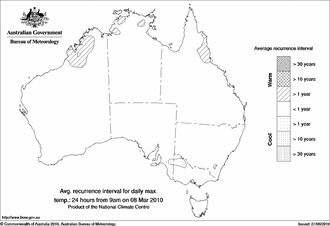 Australian daily maximum temperature average recurrence interval maps
