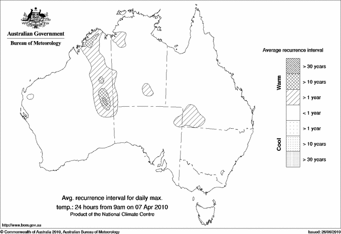 Australian daily maximum temperature average recurrence interval maps
