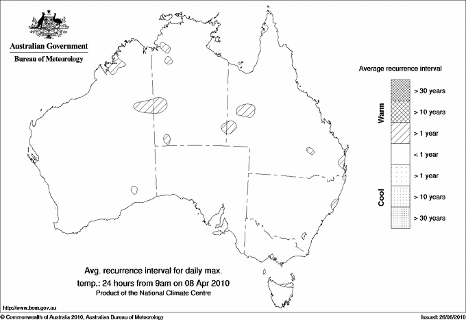 Australian daily maximum temperature average recurrence interval maps