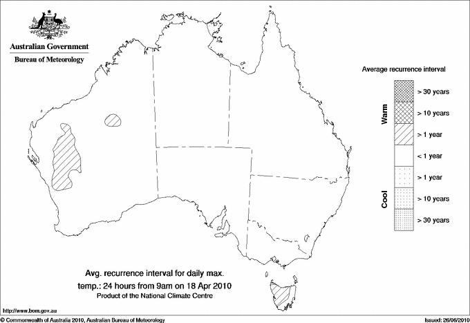 Australian daily maximum temperature average recurrence interval maps