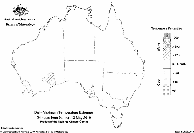 Australian daily maximum temperature extreme area maps