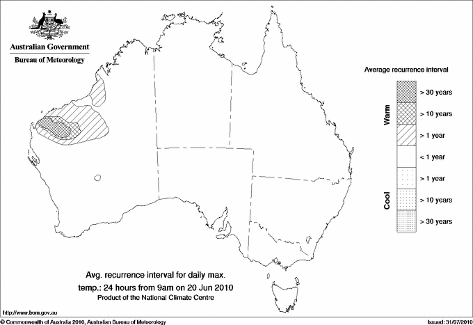 Australian daily maximum temperature average recurrence interval maps
