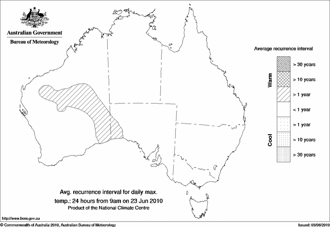 Australian daily maximum temperature average recurrence interval maps
