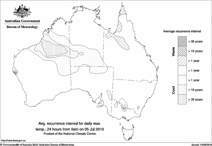 Australian daily maximum temperature average recurrence interval maps