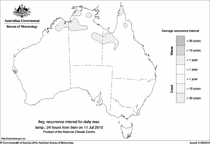 Australian daily maximum temperature average recurrence interval maps