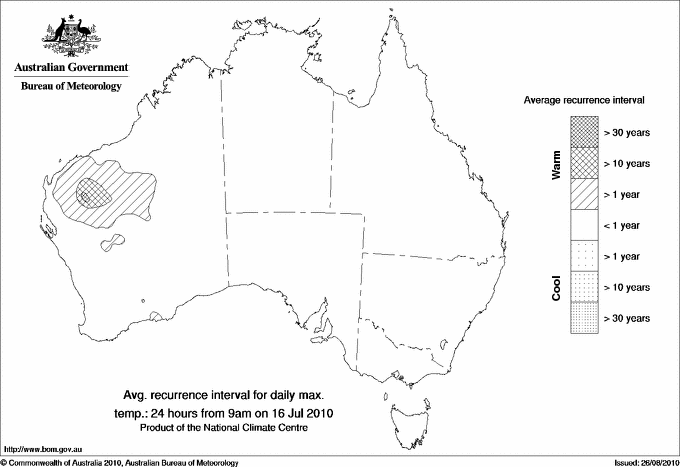 Australian daily maximum temperature average recurrence interval maps