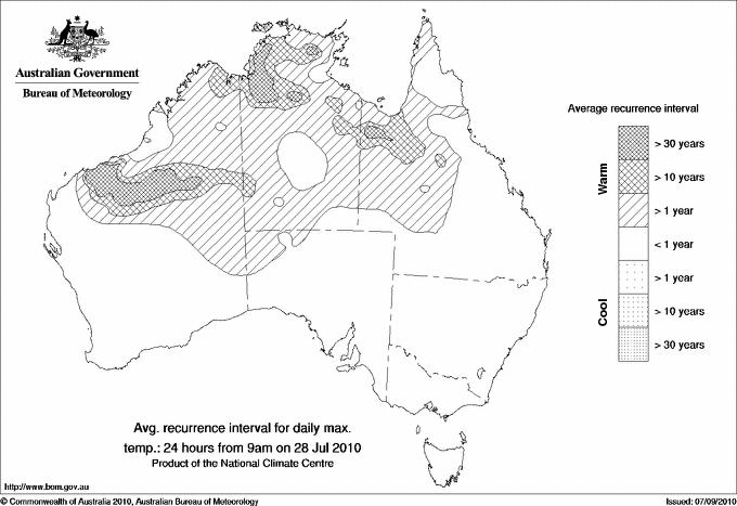 Australian daily maximum temperature average recurrence interval maps