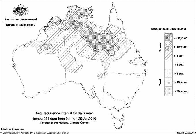 Australian daily maximum temperature average recurrence interval maps
