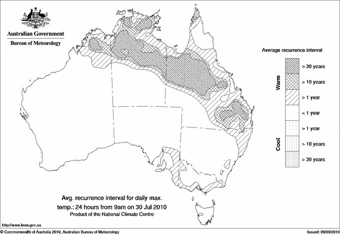 Australian daily maximum temperature average recurrence interval maps