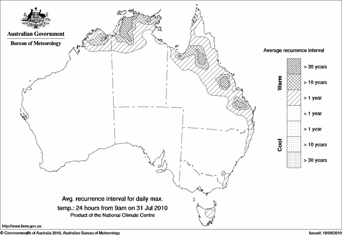 Australian daily maximum temperature average recurrence interval maps