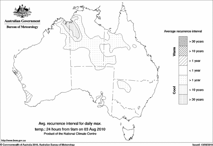 Australian daily maximum temperature average recurrence interval maps