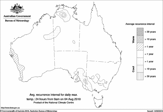 Australian daily maximum temperature average recurrence interval maps