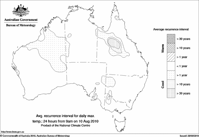 Australian daily maximum temperature average recurrence interval maps