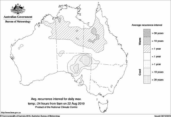 Australian daily maximum temperature average recurrence interval maps