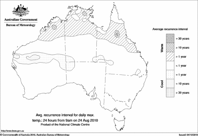 Australian daily maximum temperature average recurrence interval maps