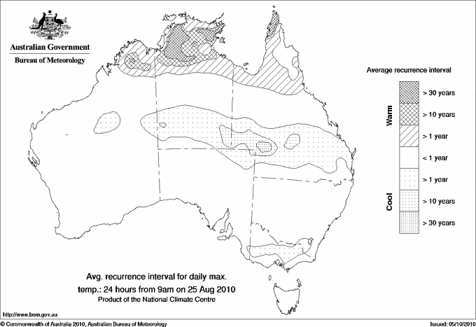 Australian daily maximum temperature average recurrence interval maps