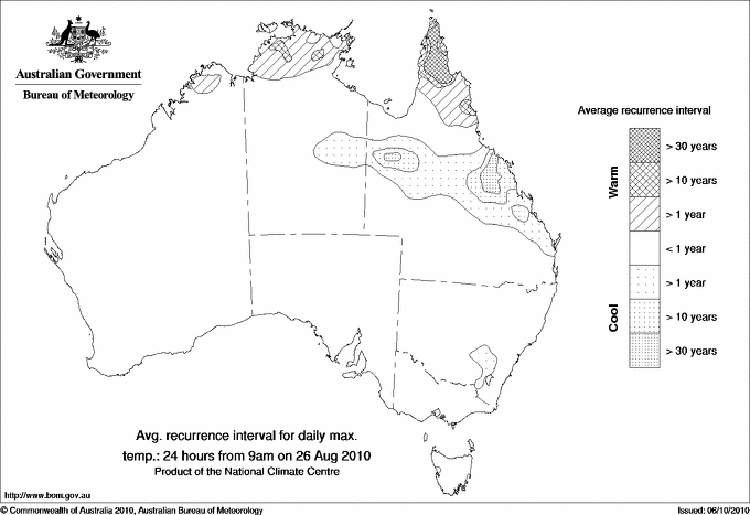 Australian daily maximum temperature average recurrence interval maps