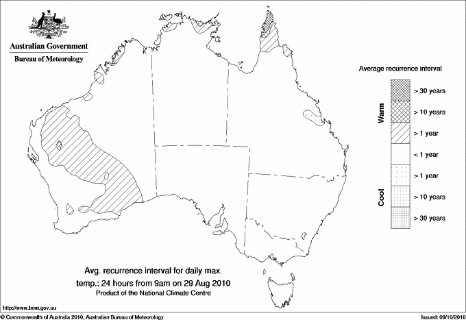 Australian daily maximum temperature average recurrence interval maps